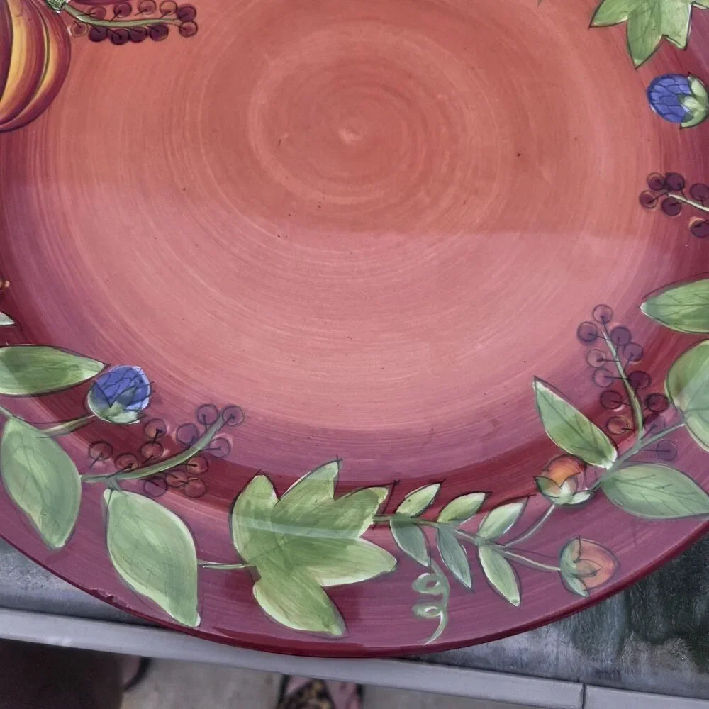 ​Gates Ware Laurie Gates Ceramic Round Platter 15 Inch Pumpkin Vine Red Orange​